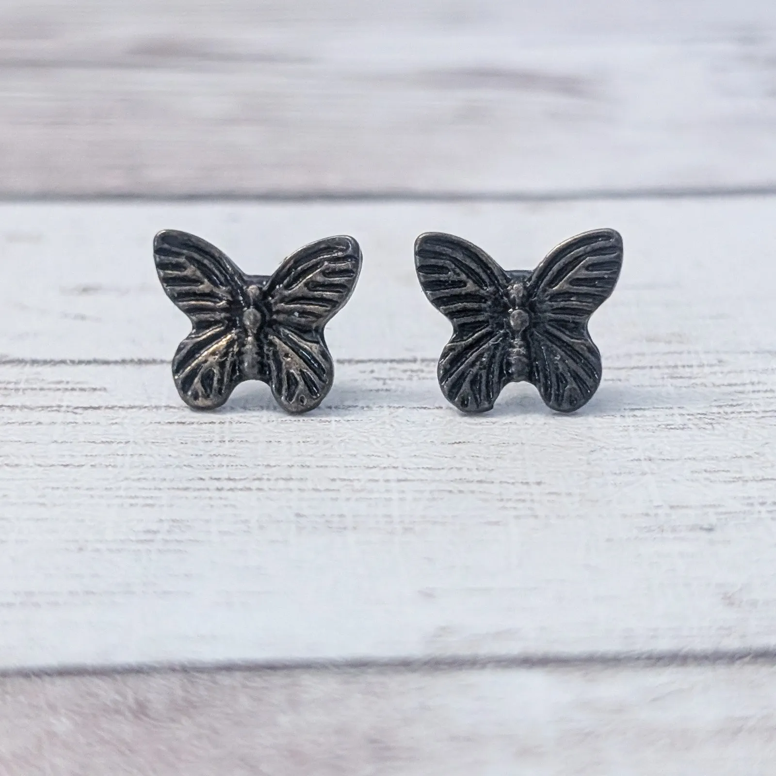 Butterfly Stud Earrings For Pierced Ears Dark Metal - Image 2