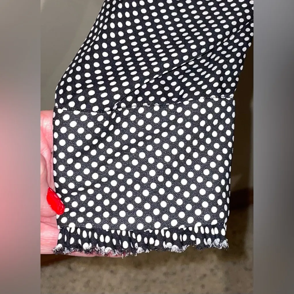 Anne Klein Women’s Size 6 Silk Black White Polka Dot Ruffle Blouse Long Sleeve - Image 9