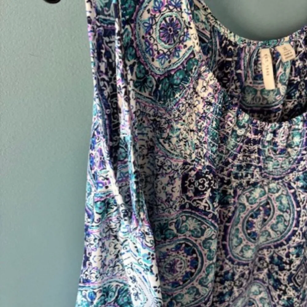 C Est 1947 Women's Blue White Cold Shoulder Kimono Tassel XL Dress Cover Up - Image 7