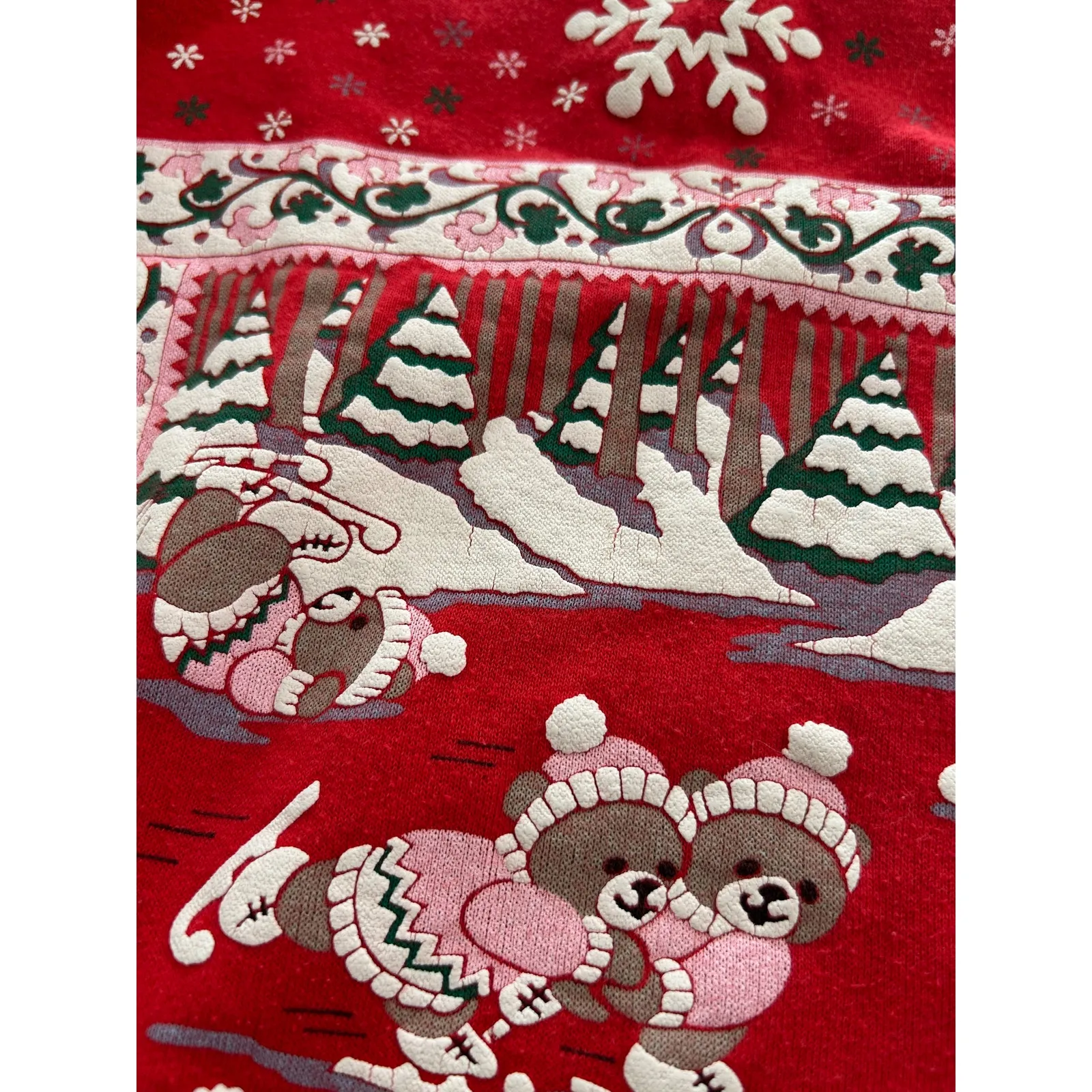Vintage 90s Spumoni by Franko Christmas Skating Bears Sweatshirt Women's Medium Red - Image 10
