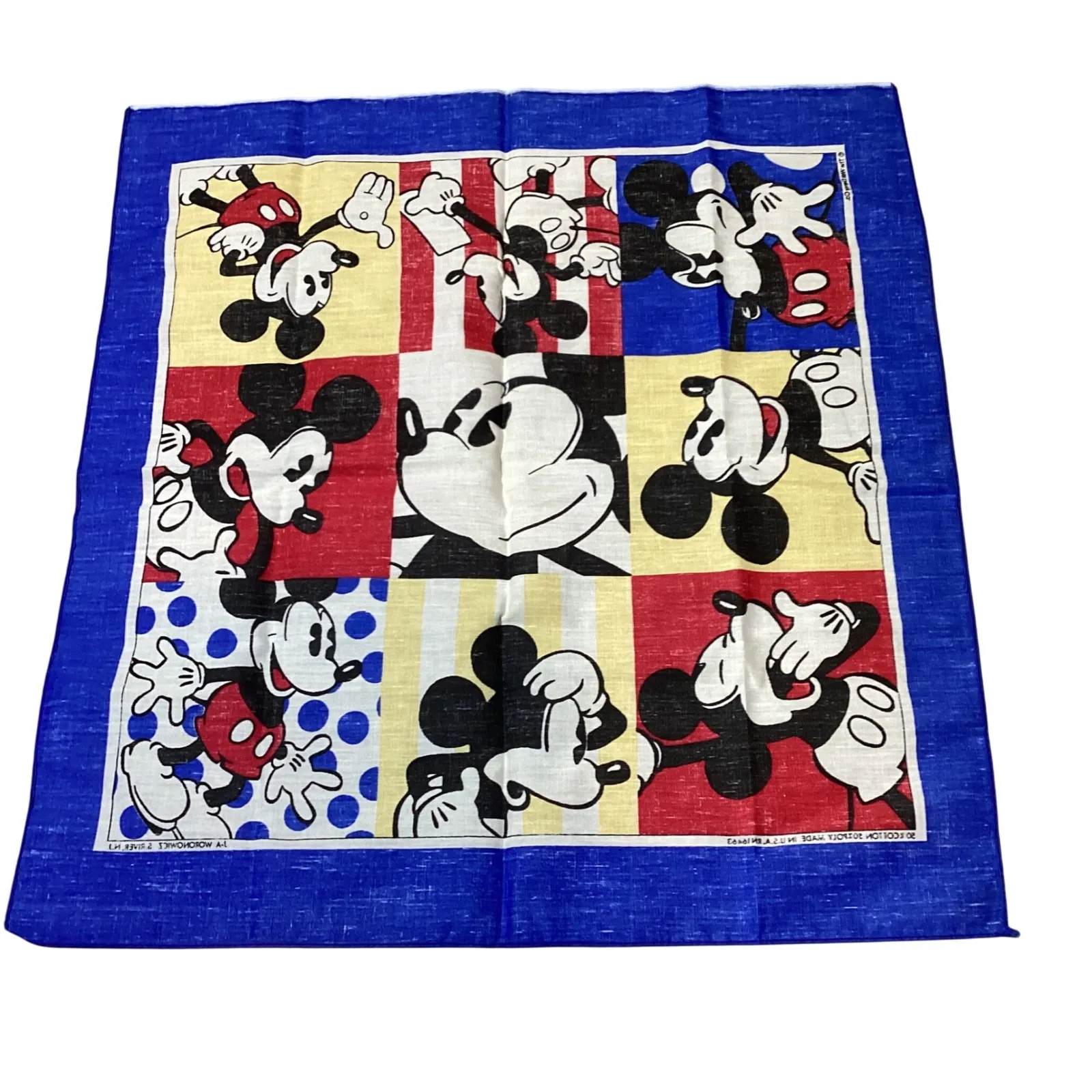 Vintage‎ Mickey Mouse Disney Bandana Scarf Royal Blue Graphic Print USA - Image 4