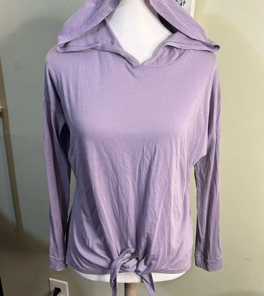 Beyond Yoga tie front hoodie purple Pima cotton long sleeve Top XS - Image 2