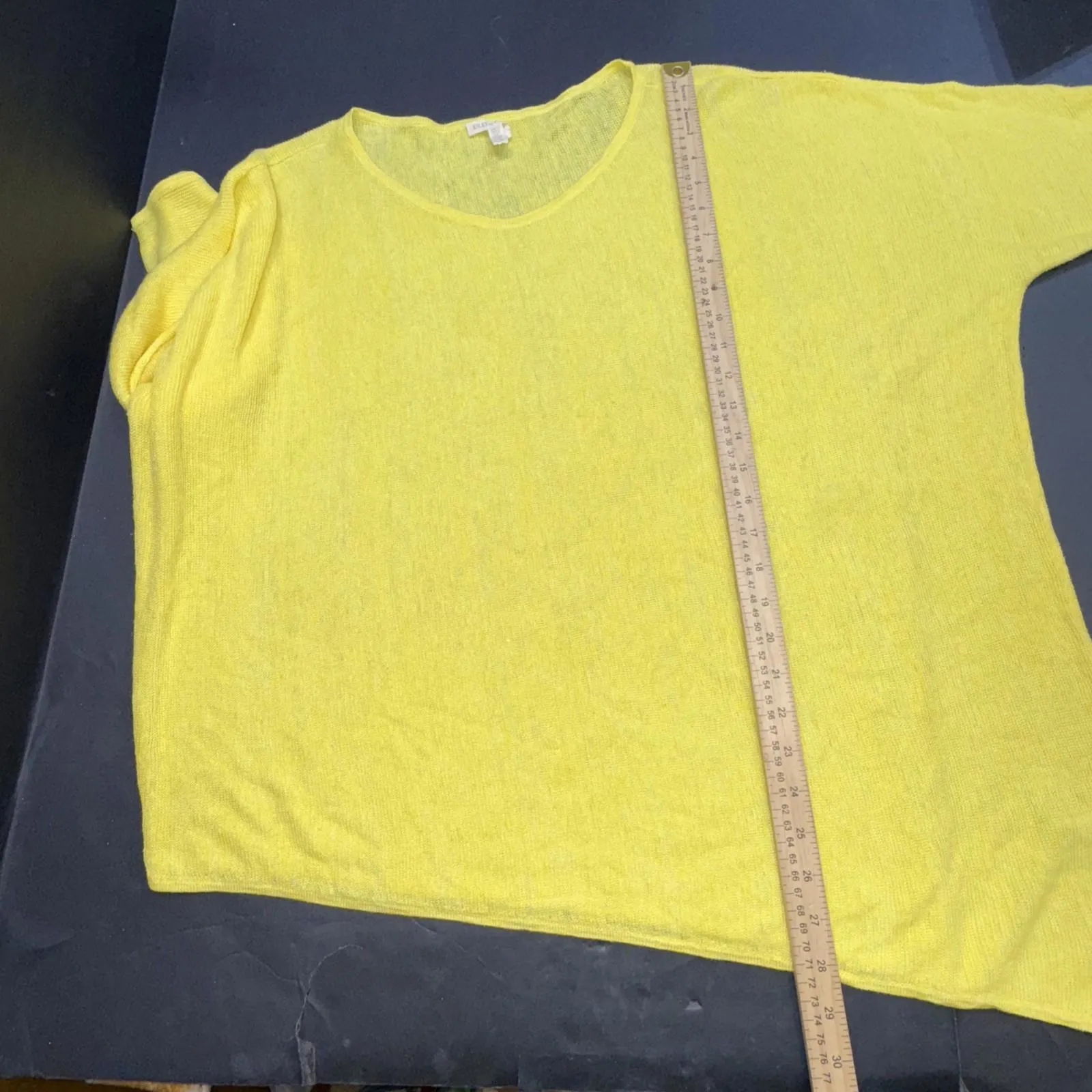 Eileen Fisher Organic Linen Yellow Boxy Top Luxury Boatneck Tunic Casual Medium - Image 14