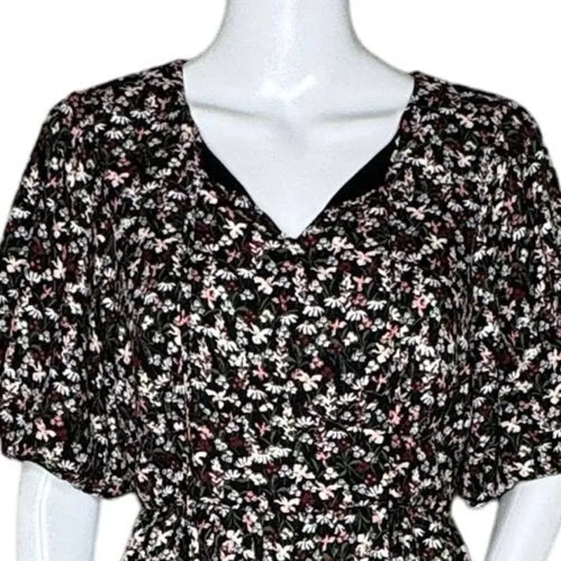 Draper James RSVP Dress Womens XS Black Pink‎ Ditzy Floral Flower Boho Peasant - Image 5