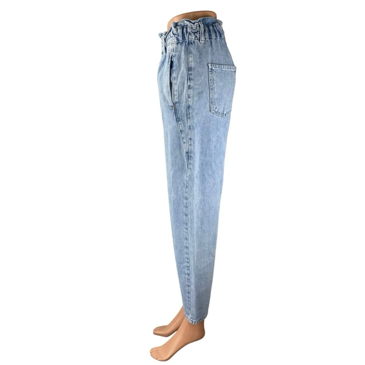 Zara Women's Blue Light Wash High Waisted Tapered Paperbag Denim Jeans Size 2 - Image 2