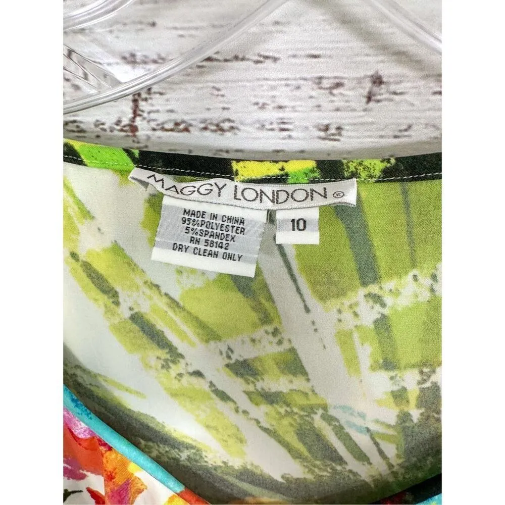 Maggy London Women's Abstract Flutter Sleeve Top Dress Multicolor Size 10 - Image 7