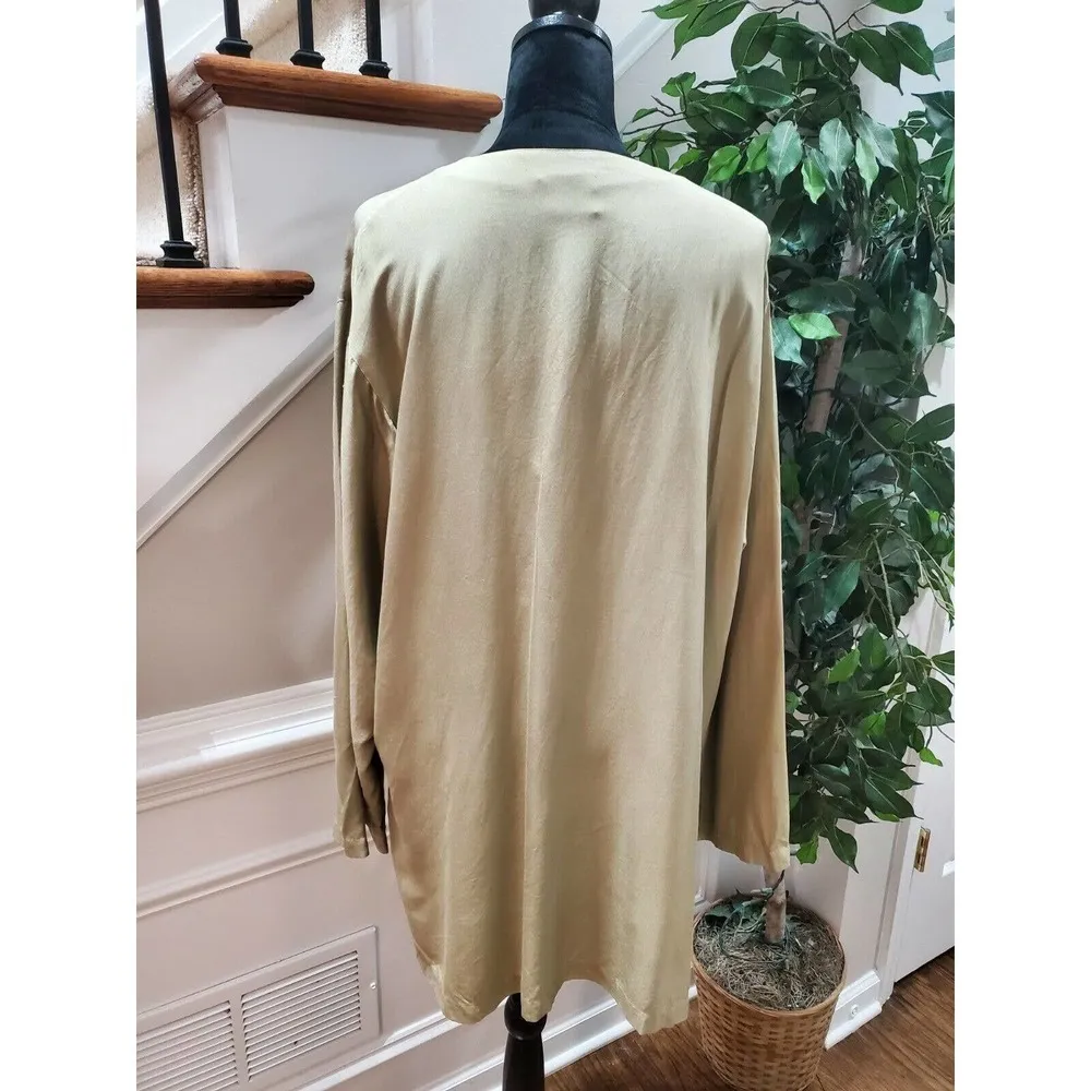 Go Silk Women's Beige 100% Silk Slit Sleeve Button Front Cardigan Size 3 - Image 9