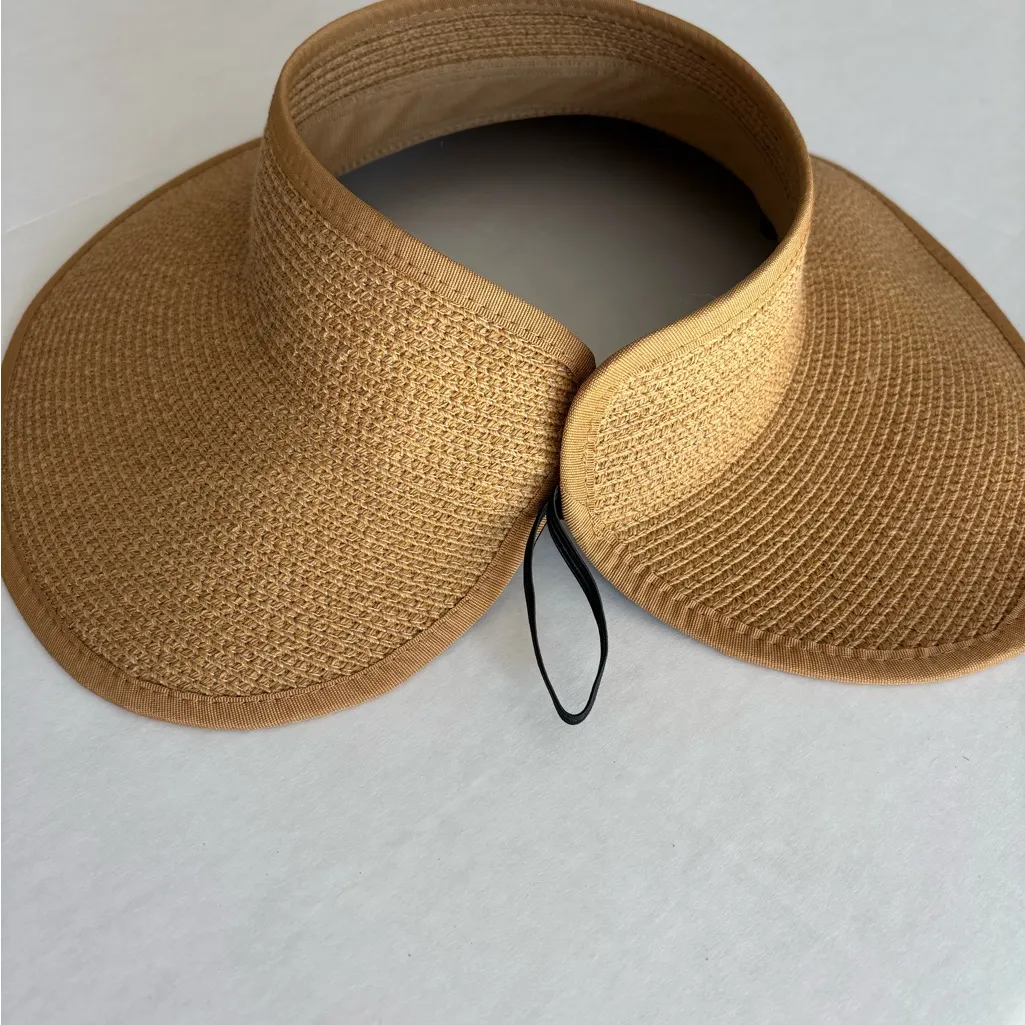 FURTALK Straw Sun Visors Foldable Sun Hat UPF 50+ Summer Beach Hat Tan - Image 2