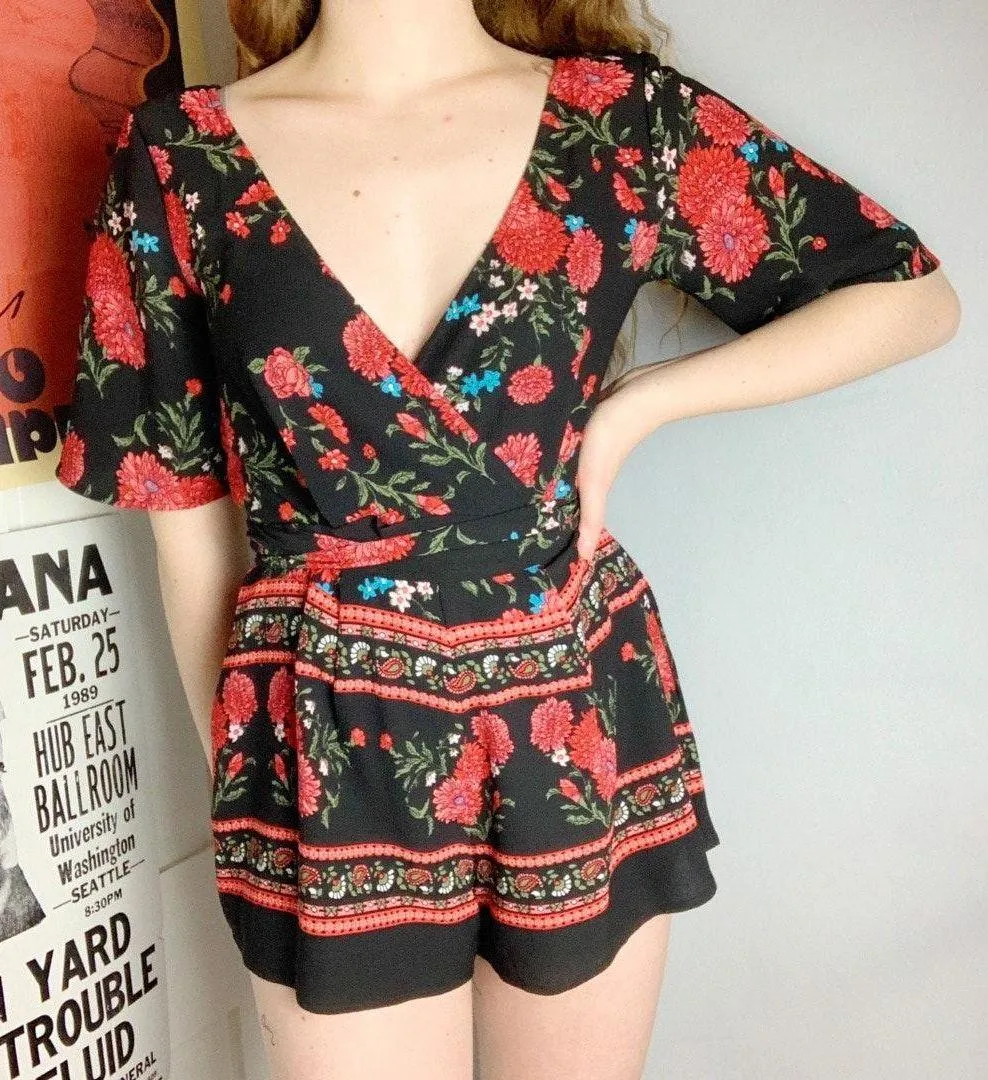 Francescas Black & Red Floral Romper - Image 2