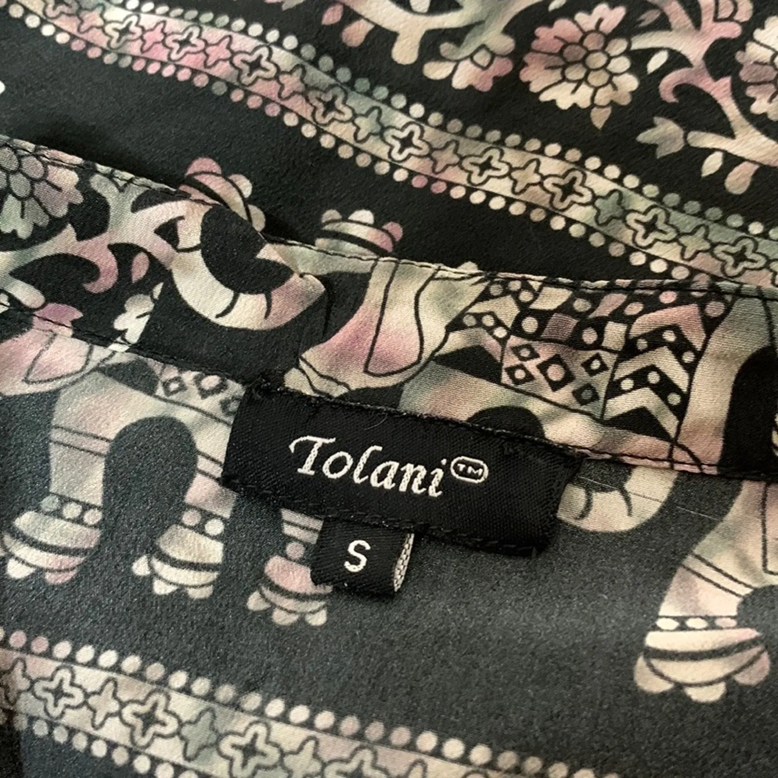 Tolani silk elephant paisley floral print tunic top sz S - Image 6