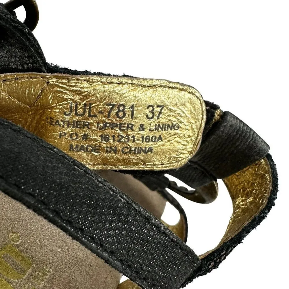 ALEGRIA Black & Gold Pebble Print Leather Sandals Size 37 Comfort Casual - Image 8