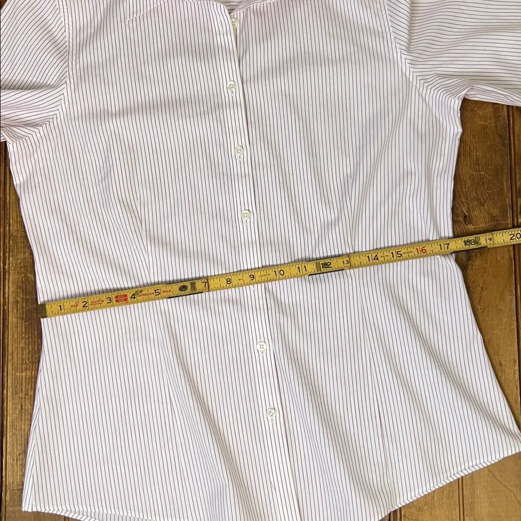 Women’s Brooks Brothers White and Pink Striped fitted long sleeved blouse Shirt - Image 4