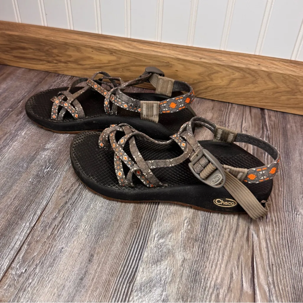 Chaco Womens Grey Orange Walking Nature Hiking Sandals Cross Straps Size 7 - Image 4