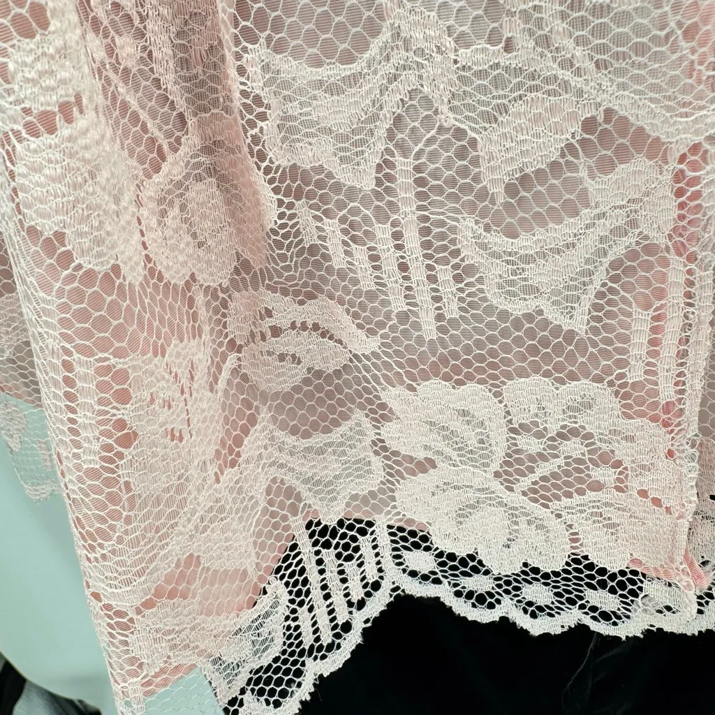 Vintage 80s Strapless Formal Dress Pink Lace Peplum Velvet Skirt Made in USA Size M - Image 8