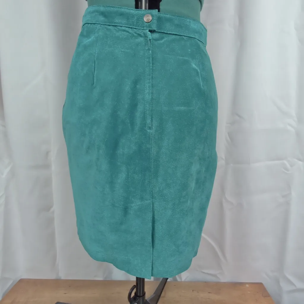 Vintage Midi Suede Skirt Green Size 29 - Image 5
