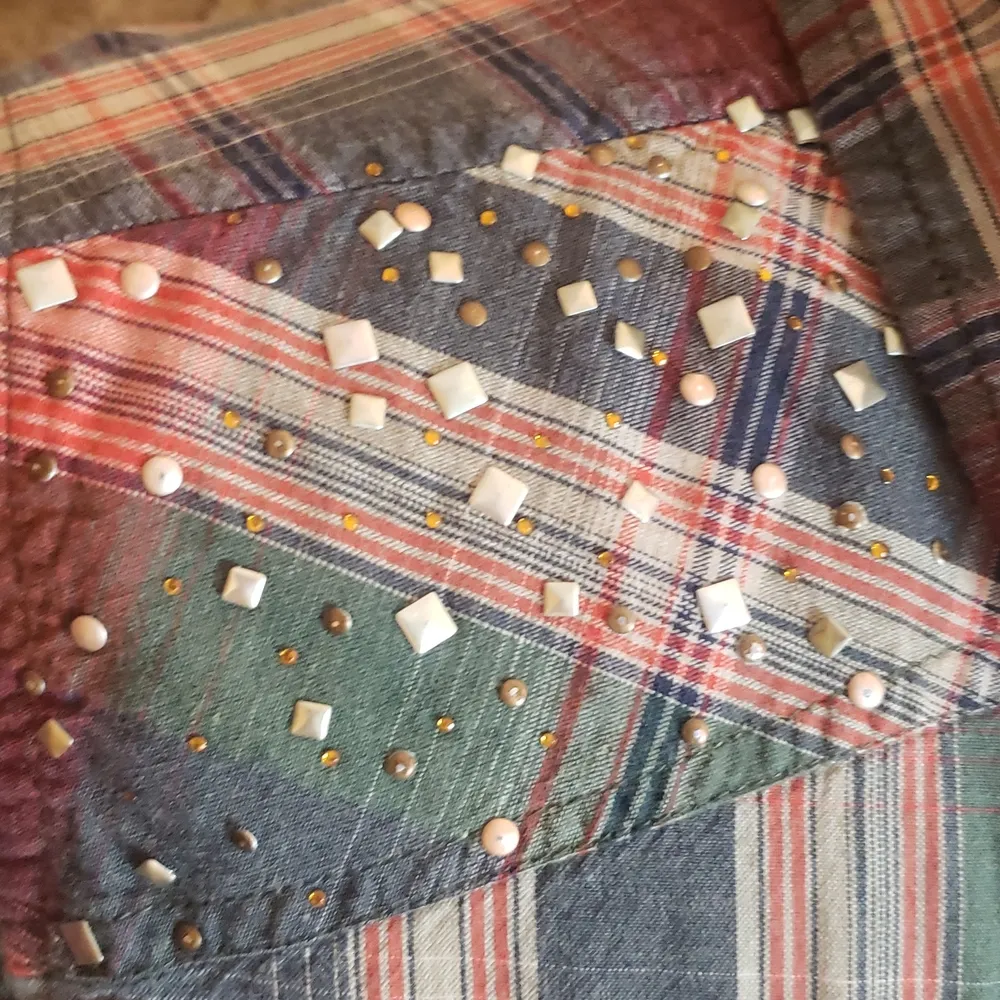 Overdrive cotton snap up plaid shirt w grommets Red Size M - Image 2