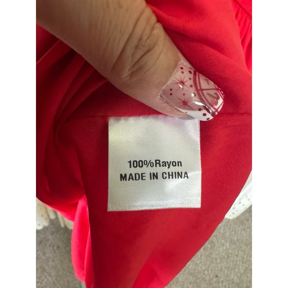 Zesica NWT Smocked Self Tie Straps Ruffle Trim Tiered Swing Mini Dress S Red - Image 7