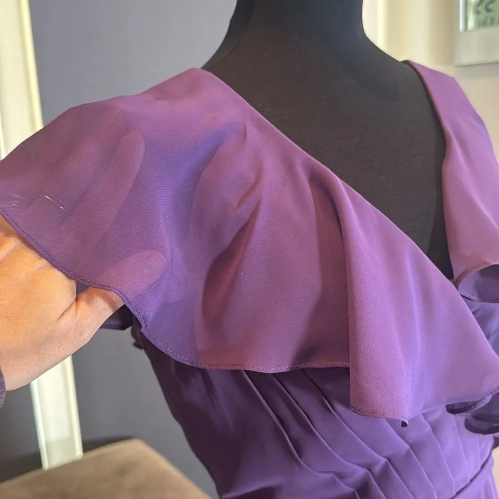 Women’s Purple Flutter Sleeve Full Length Bridesmaid Dress Corset Back Size 10 - Image 3