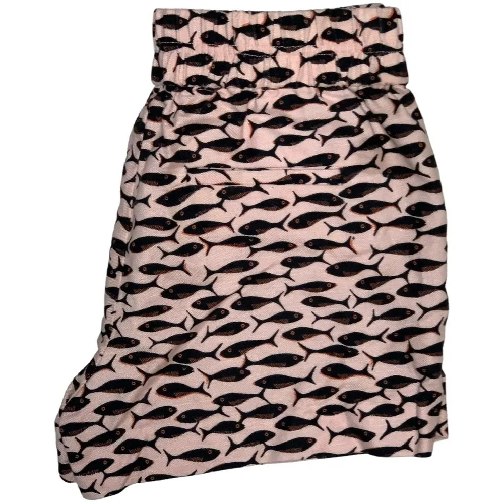 J. Crew Pink Minnow Fish Print Linen Blend Pull On Elastic Waist Shorts XXS New - Image 10