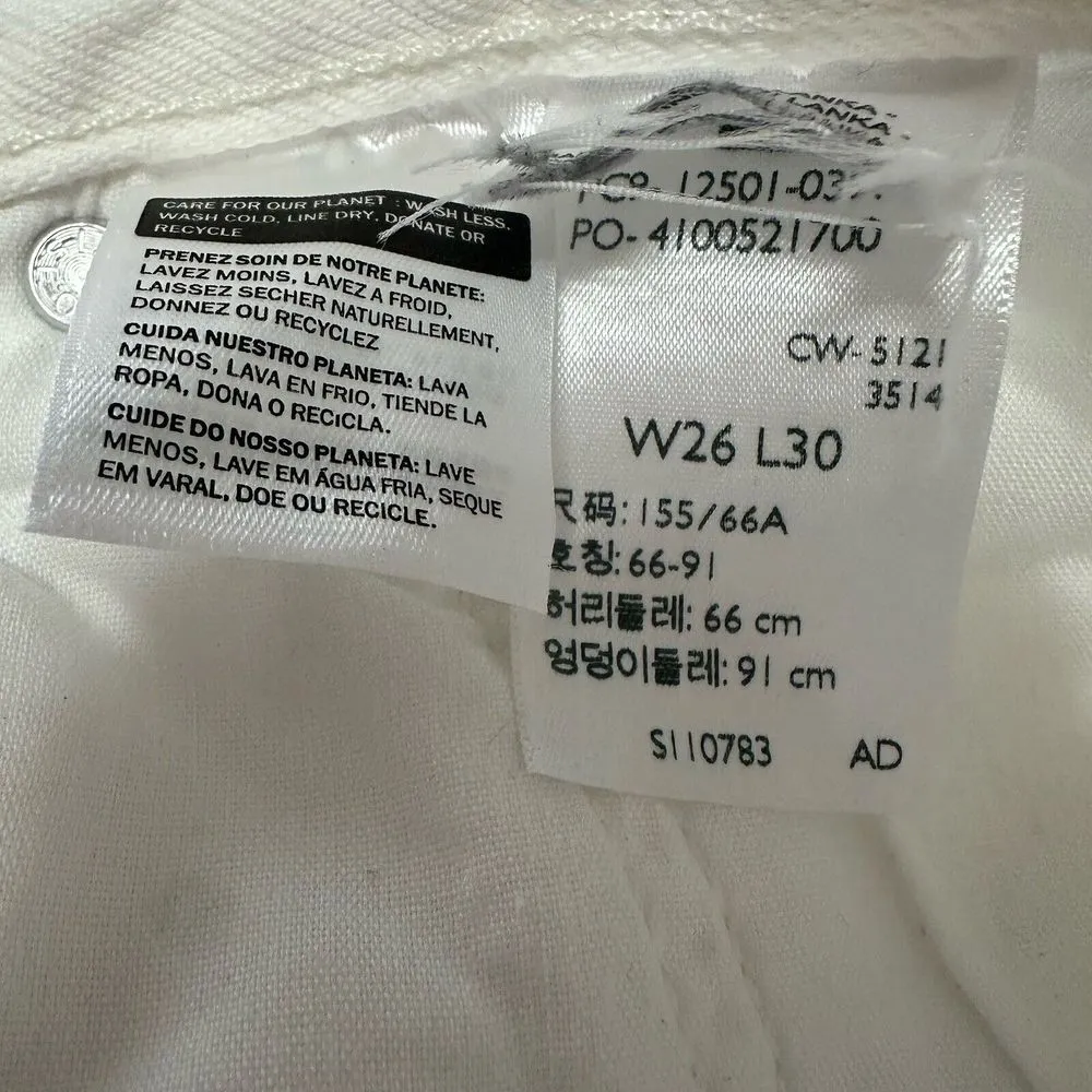 Levis 501 Jeans White Distressed Button Fly‎ Women's Size 26x30 Straight Raw Hem - Image 6