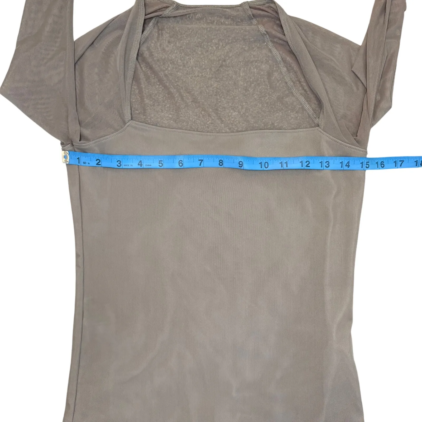 Abercrombie & Fitch Bodysuit Square Neck Sheer Long Sleeve Neutral Taupe Top Med - Image 3