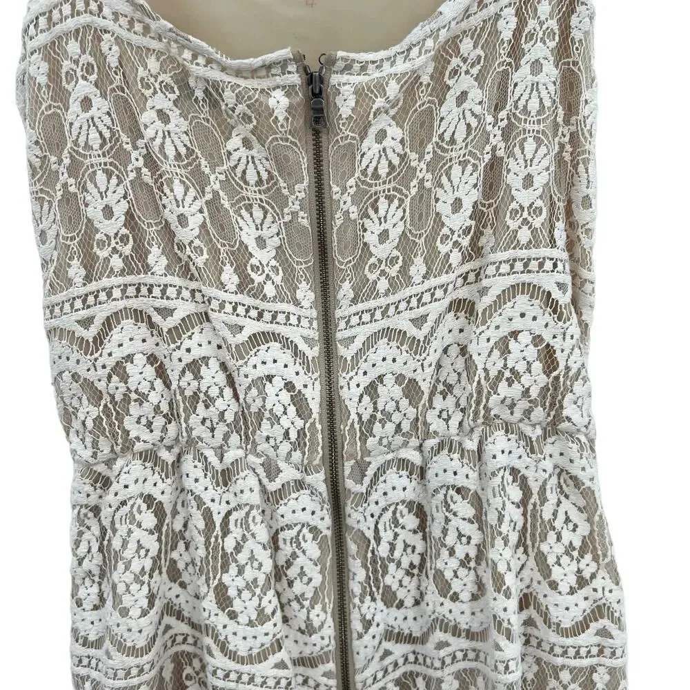 Alice + Olivia Cassia Romper Sleeveless Lace‎ Crochet Zipper White Beige  Size 8 - Image 11