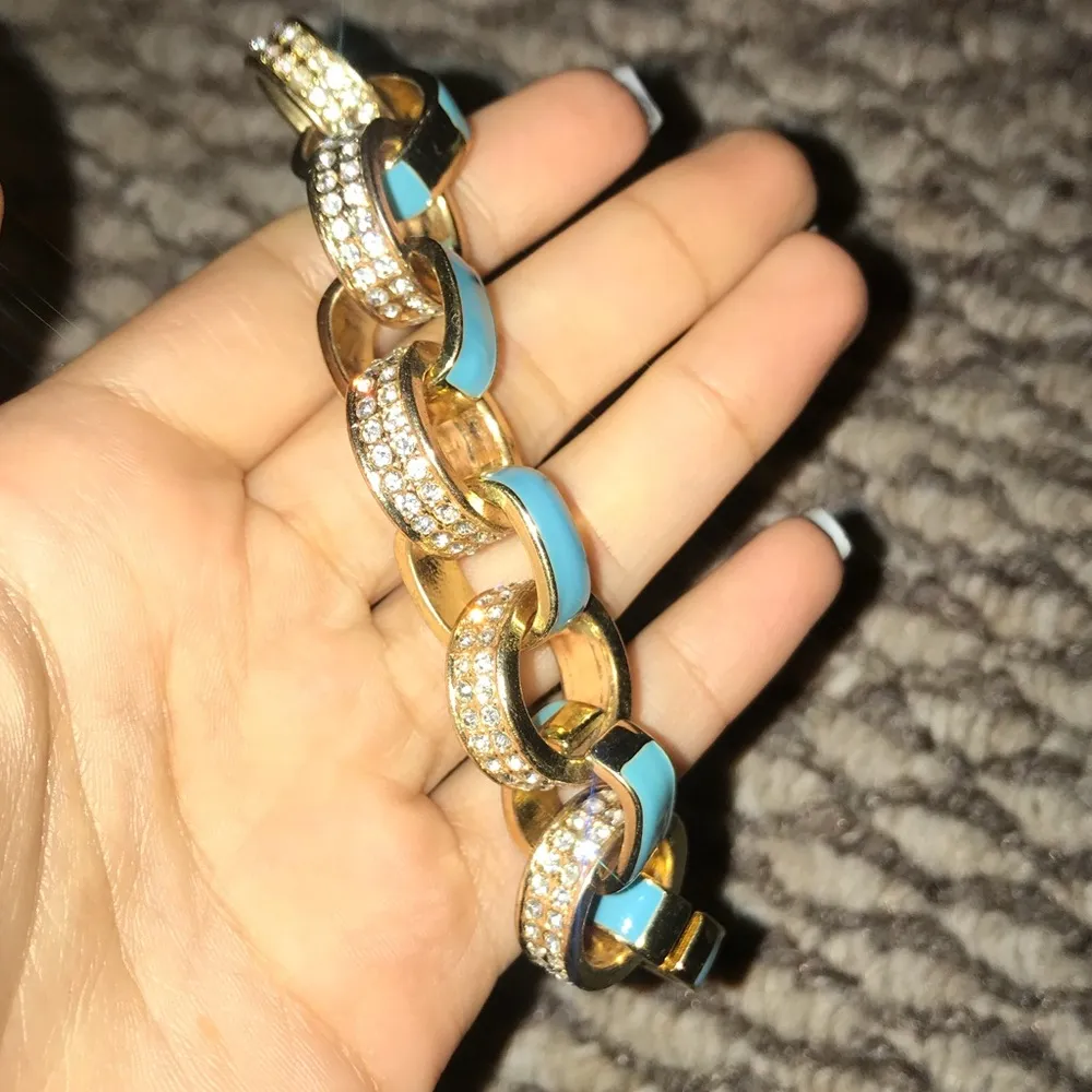 Blue Gold Bling Chain Link Bracelet - Image 3