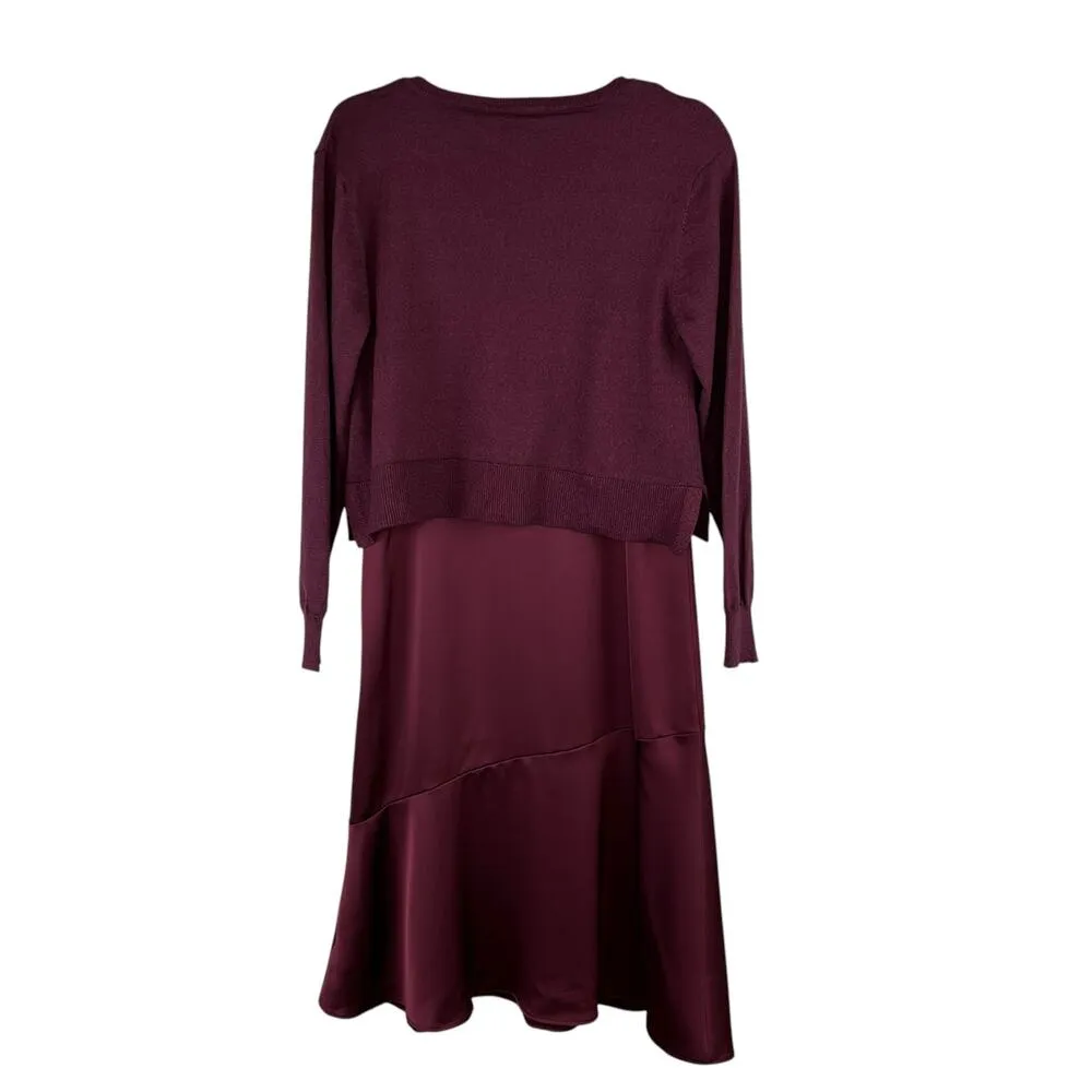 Sam Edelman Bordeaux Burgundy Lurex Slip Dress V-Neck Sweater 2 Piece Set 6 NWT - Image 3