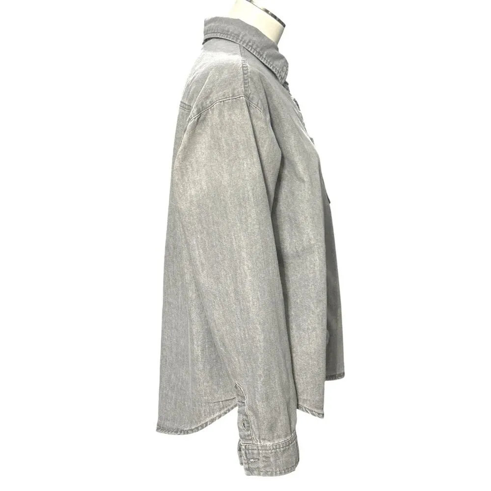 Seven7 Denim Gray Long Sleeve Button Up Shirt Cotton Blend Collar Size Medium - Image 4