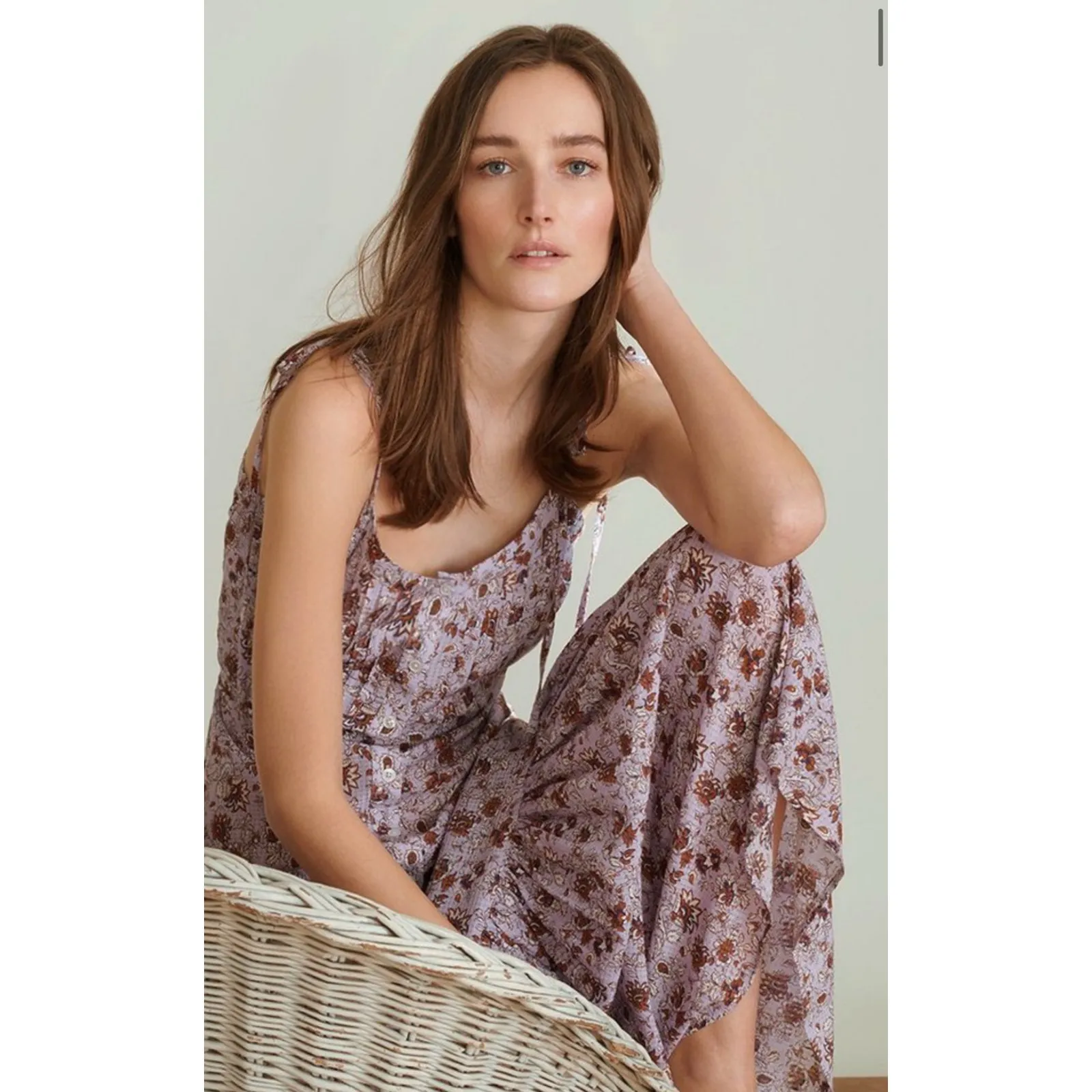 Veronica Beard Windansea Floral-Print Pleated Maxi Dress Lavender Size Large - Image 6