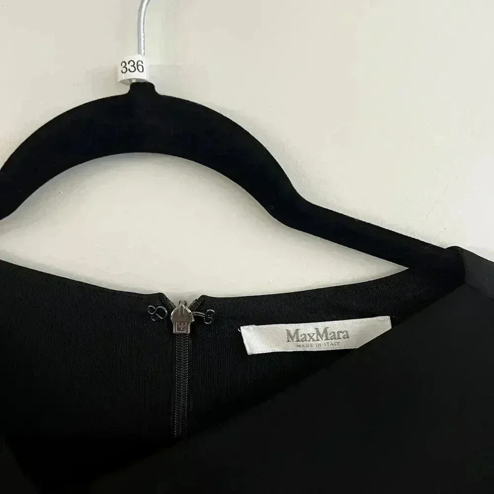 336 Max Mara Drapped Front Long Sleeve Dress Size 38 Color Black - Image 3