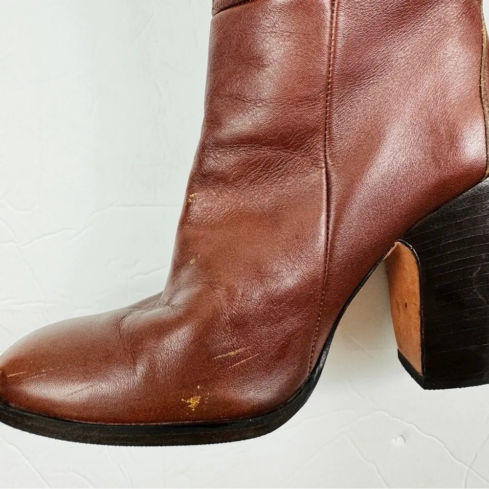 Rachel Comey Maroon leather pull on knee high heeled boots - Image 10