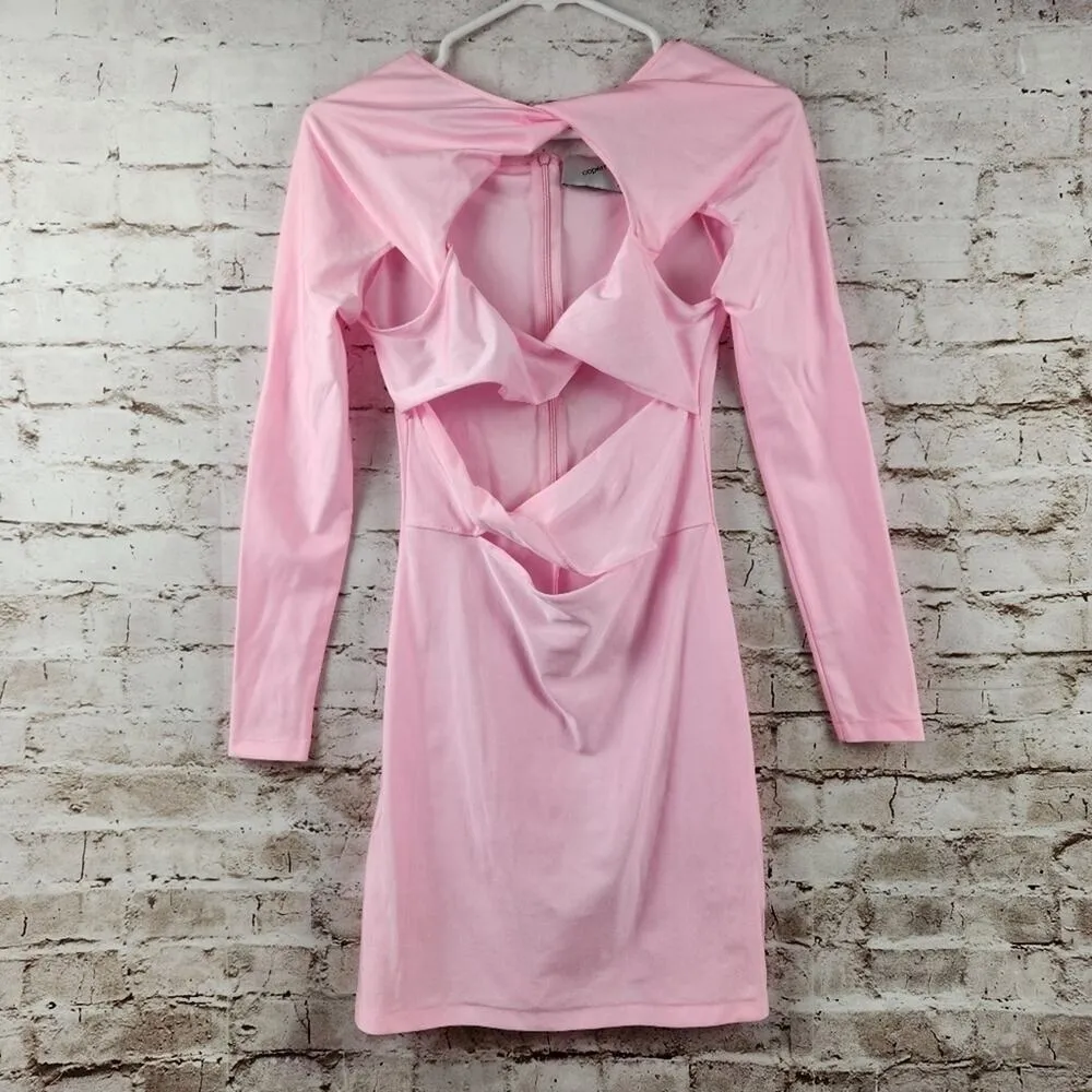 Coperni Cut Out Jersey Dress in Light Pink Small Long Sleeve Barbiecore Mini - Image 4