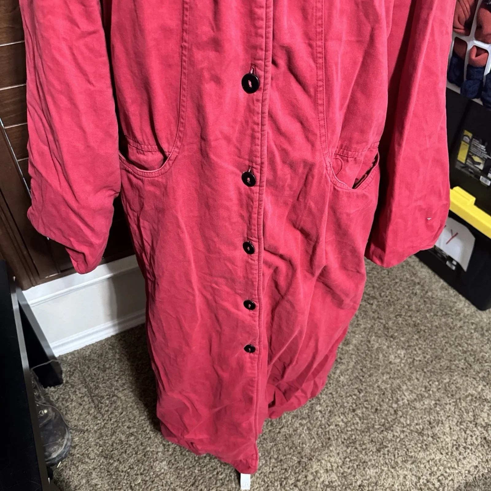 CMC Color Me Cotton Long Red Coat Chore Barn Country Women’s S/M Jacket VTG 90s Size M - Image 3
