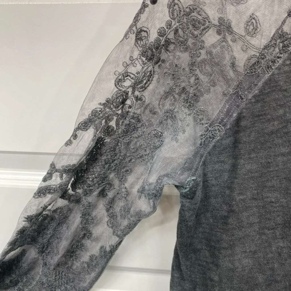 Whimsy Goth Long Sleeve Lace Sleeves Asymmetrical Shirt Black Top Lace Medium Gray - Image 2