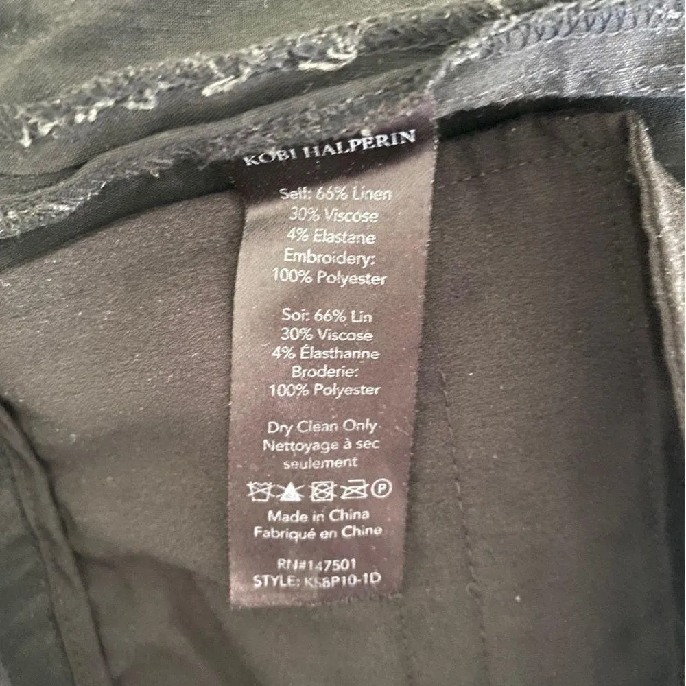 Kobi Halperin Black Linen Blend Lace Kick Flare Crop Leg Kelly Pants Capris 4 - Image 12