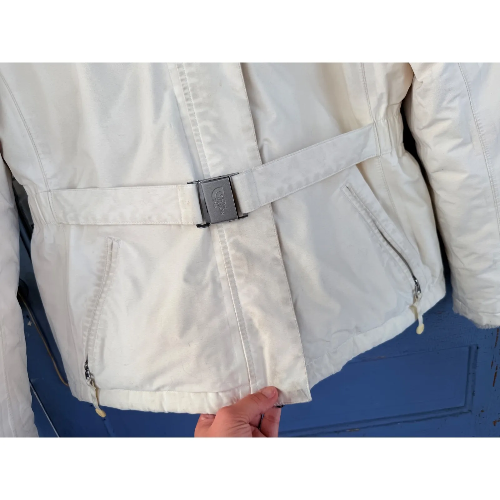 The North Face Y2K Cream Puffer Jacket Belted Faux Fur Hood Snorkel Winter Coat - Image 7