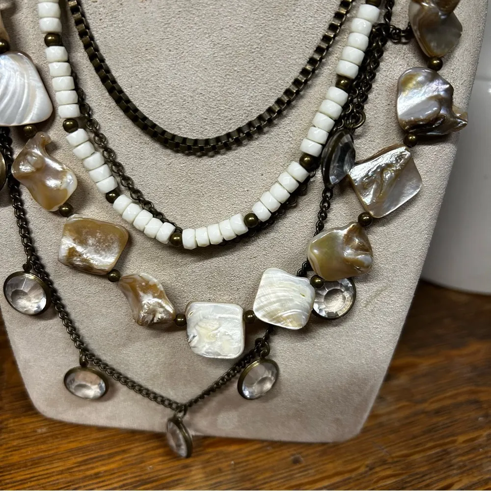 Cookie Lee 'Natural Beauty' 5 Strand Mixed Media Statement Necklace: Size 15-20" - Image 4