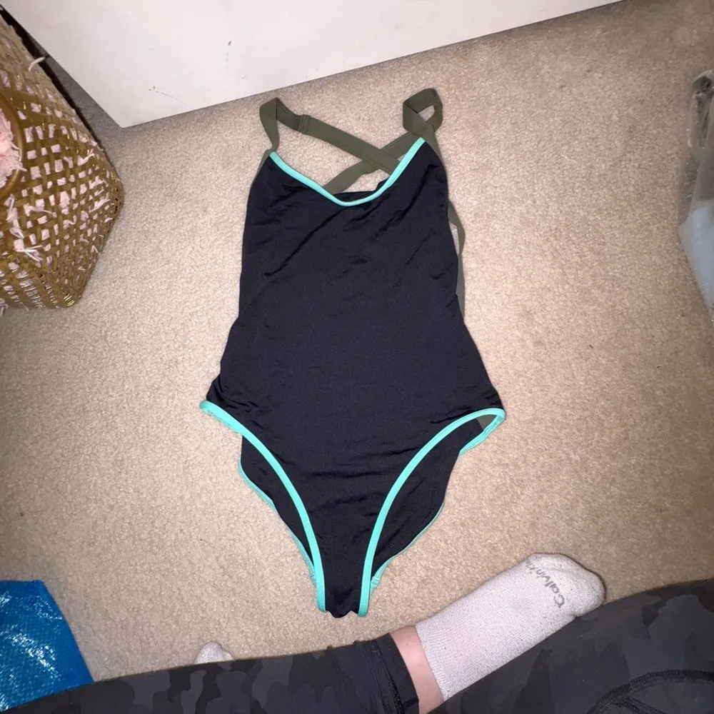 L*Space Black Swimsuit with Aqua Trim - Image 2