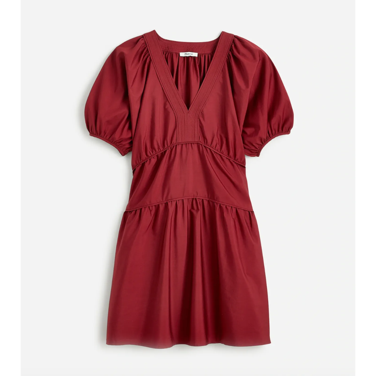 Madewell Puff Sleeve Mini Dress Poplin Claret Burgundy A Line Pockets Large - Image 6