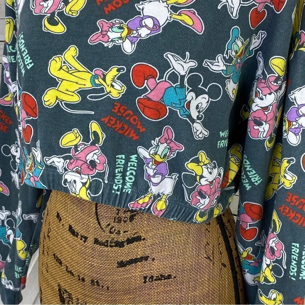 Disney Mickey‎ Mouse And Friends Crop Sweatshirt Gray Multi Medium - Image 7