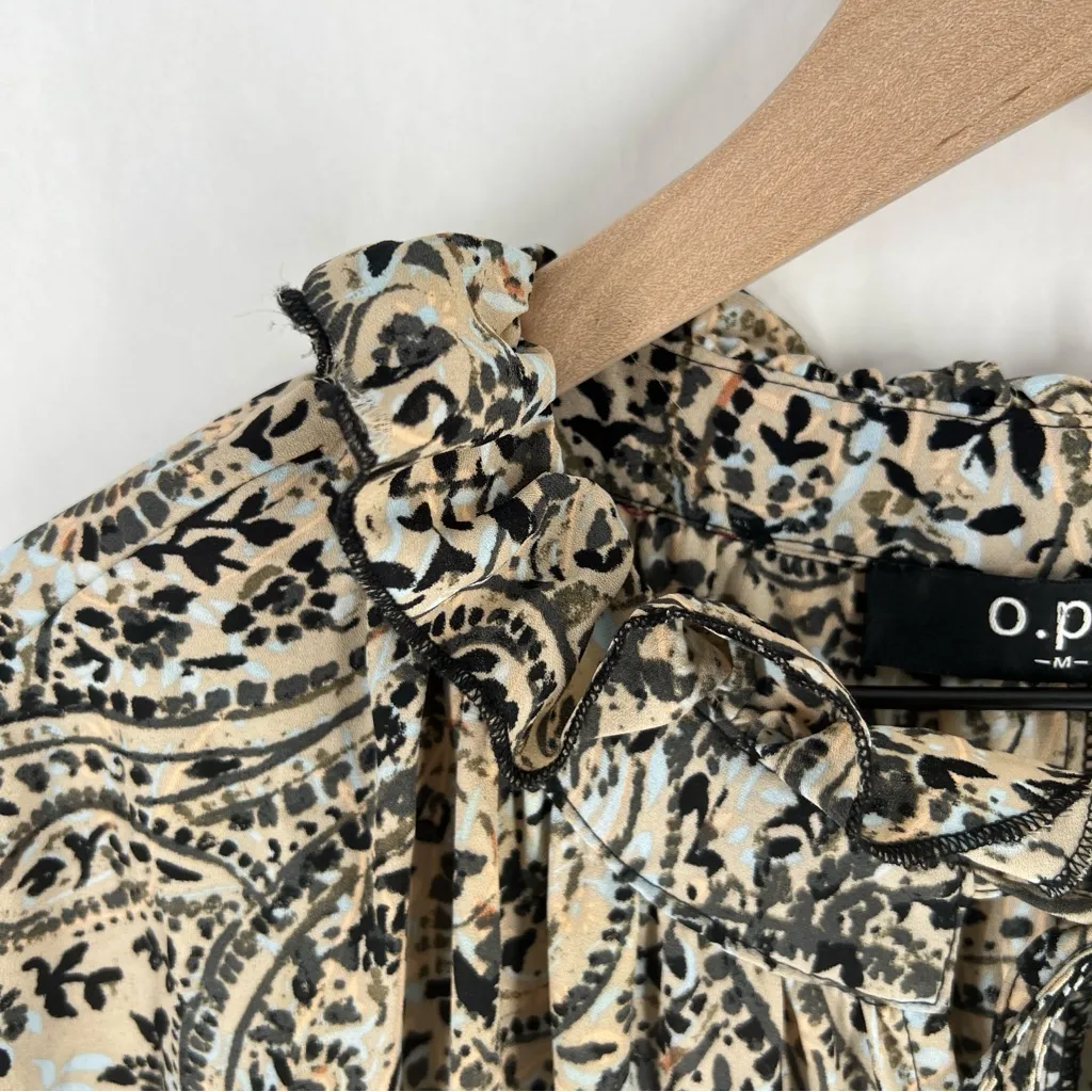 OPT Boho Paisley Print‎ Long Sleeve Tiered Midi Dress Peasant Prairie Ruffle M Green Size M - Image 4