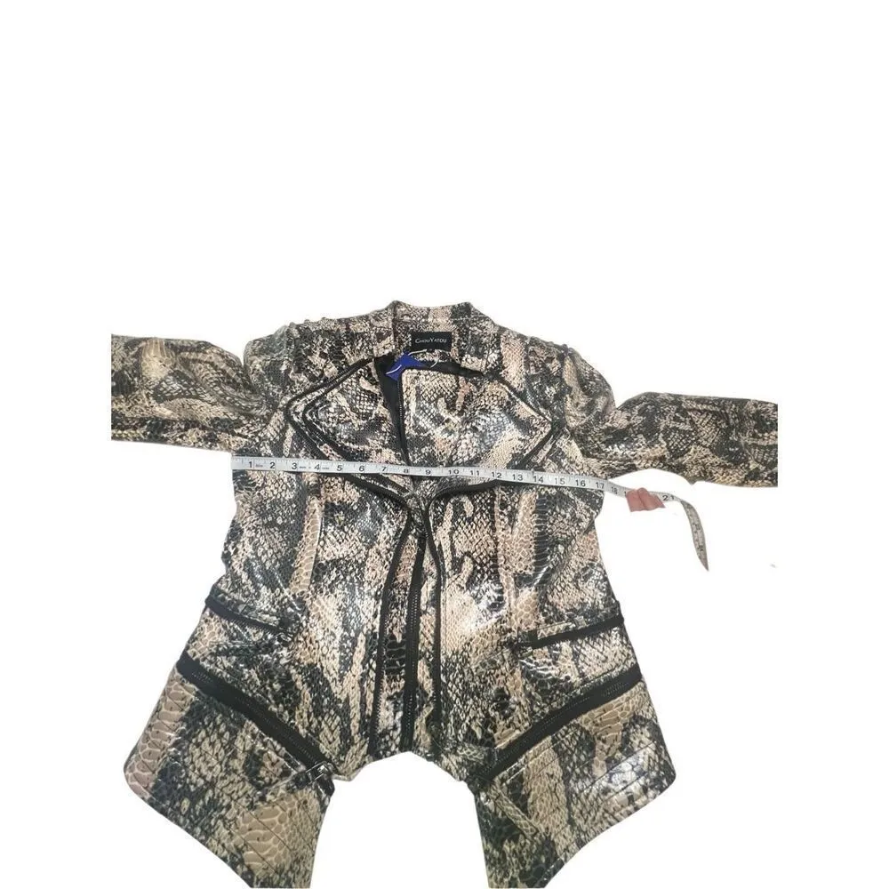 CHOUYATOU Snakeskin Fitted Jacket Sz S NWT Tan - Image 5