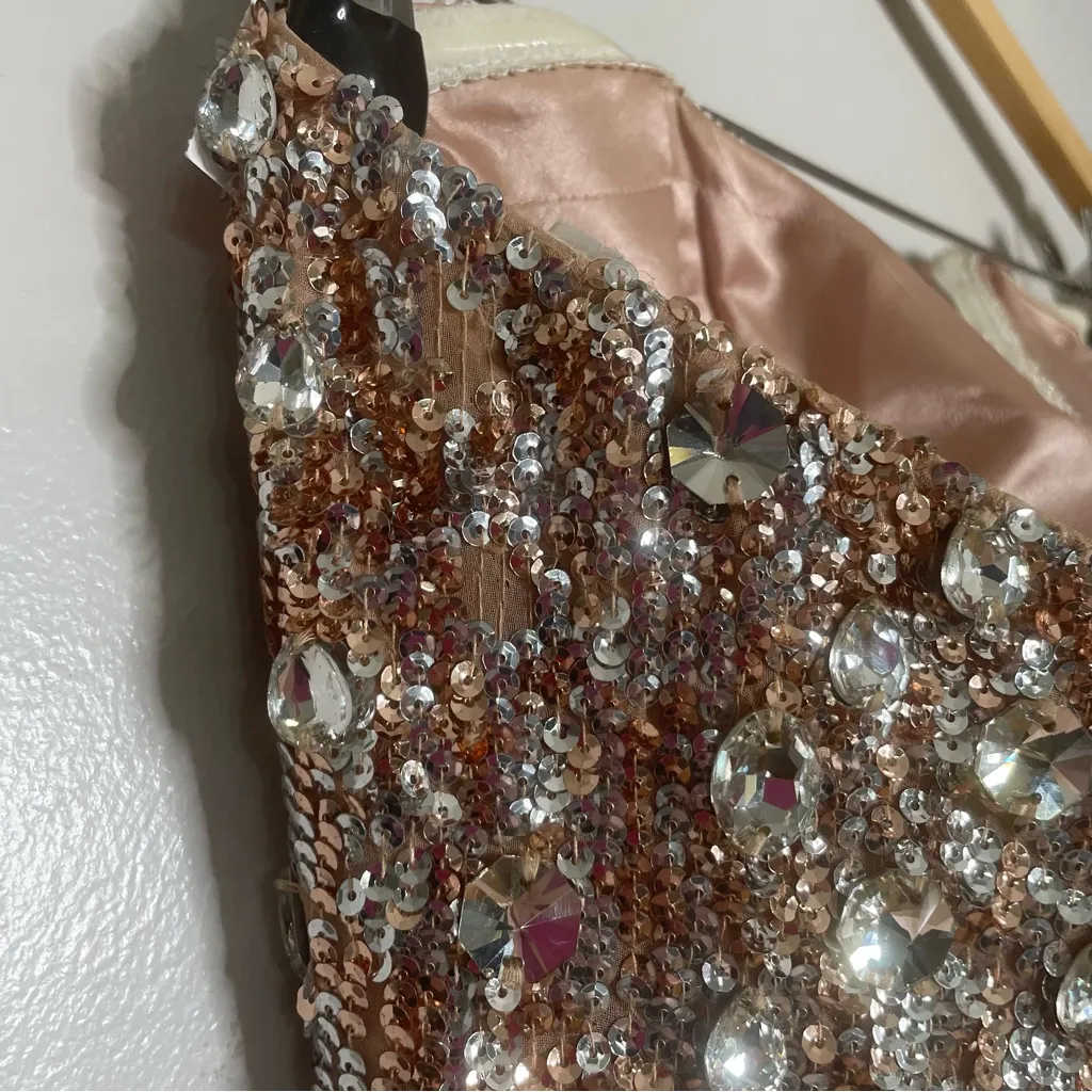 Sherri Hill Sequined Strapless Rose Gold Prom‎ Dress Size 8 - Image 7