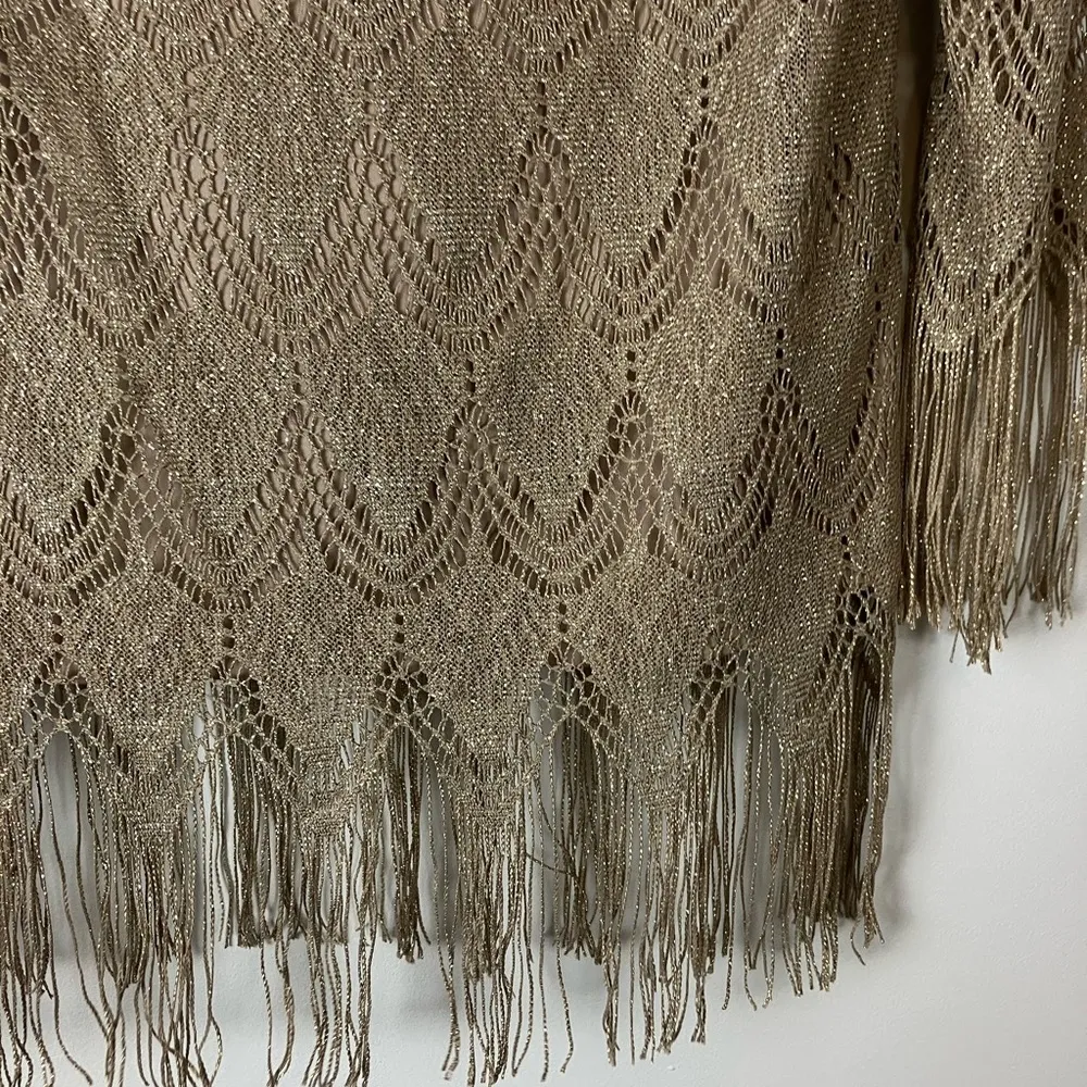 Chico's NWT Gold Sparkly Long Sleeve Scalloped Fringe Blouse - Image 5
