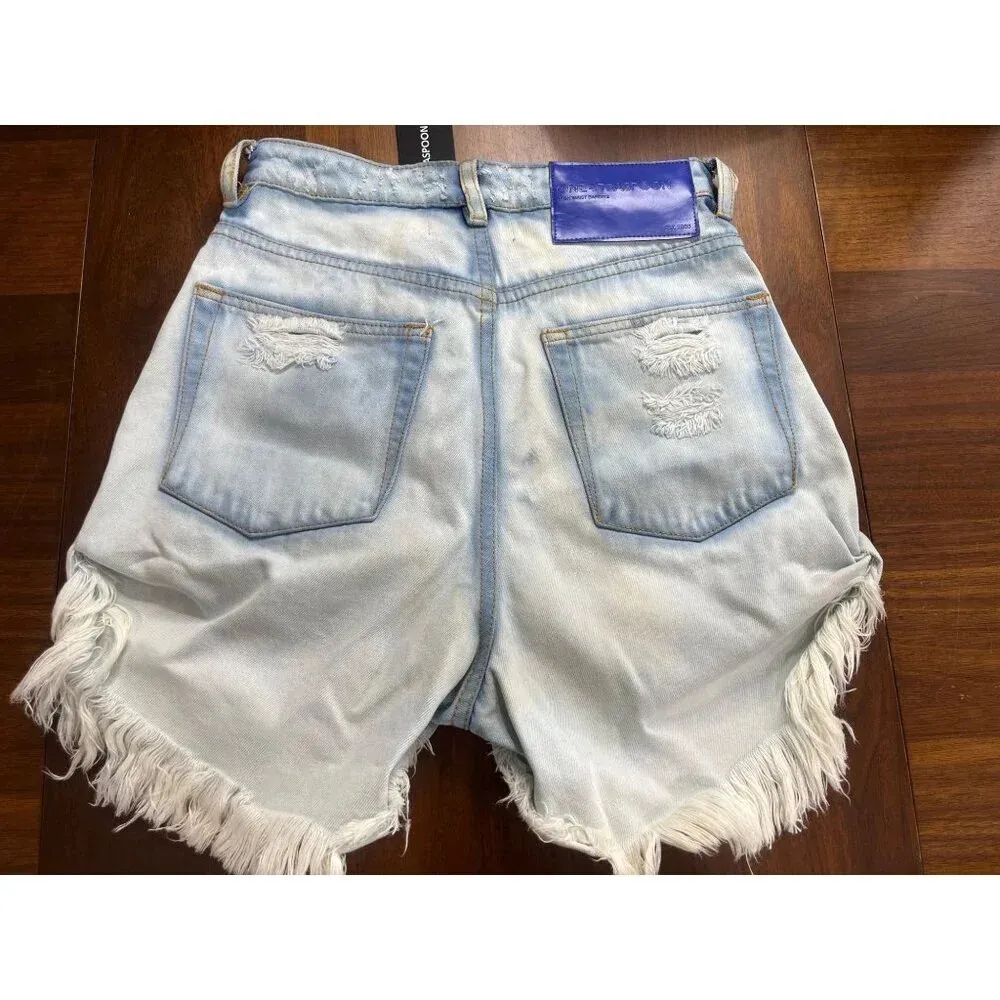 One Teaspoon Bandit High Waist Denim Short in Blue Tornado 25 New Womens Jeans - Image 7