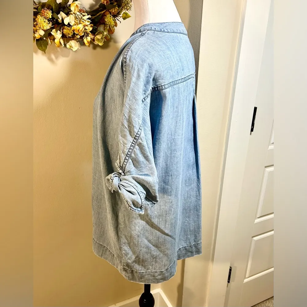 TRINA TURK Calle Ocho  Linen Blend Tie Sleeve 3 Button Front V-Neck Top~L💛 - Image 8