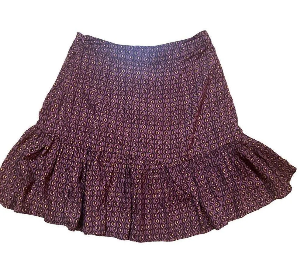 Free People Nadia Red Geometric Hexagon Pattern Asymmetric Ruffle Hem skirt - Image 3