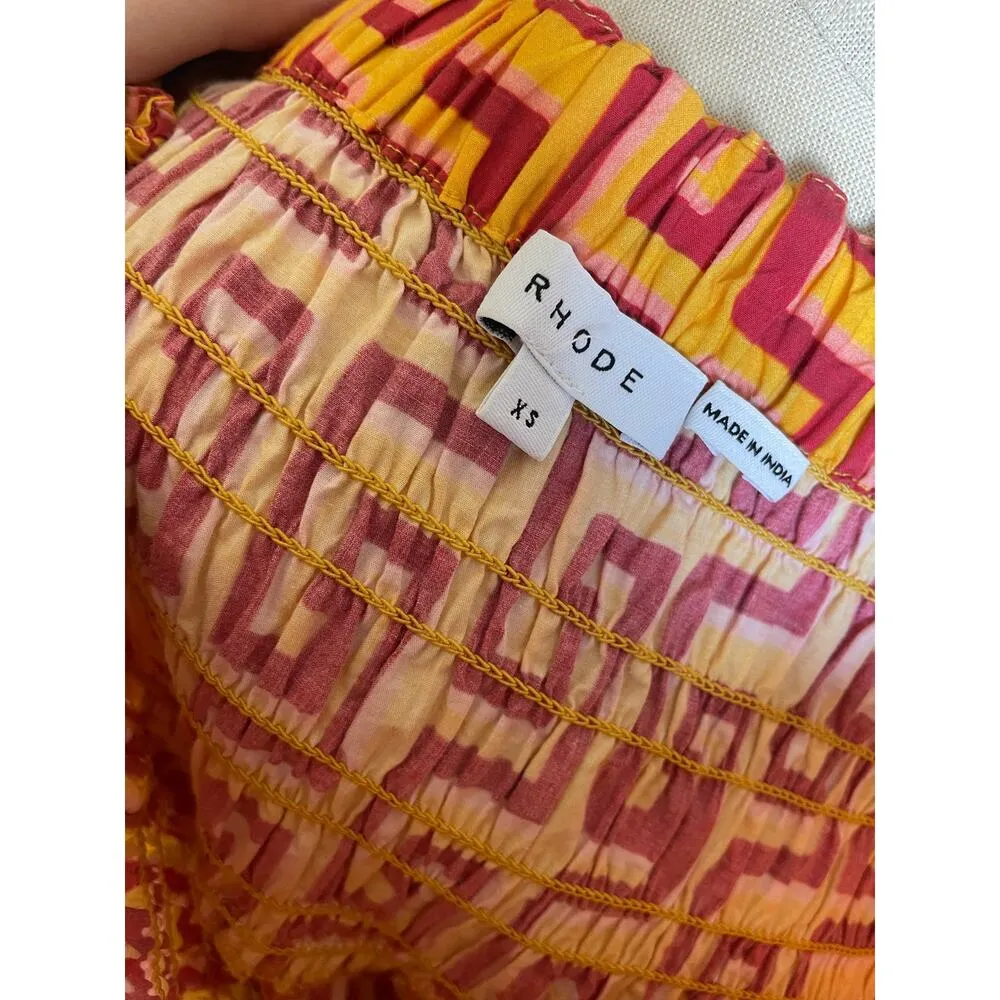NWOT Rhode Artie Smocked Waist Skirt in Orange, Red & Pink - Image 3