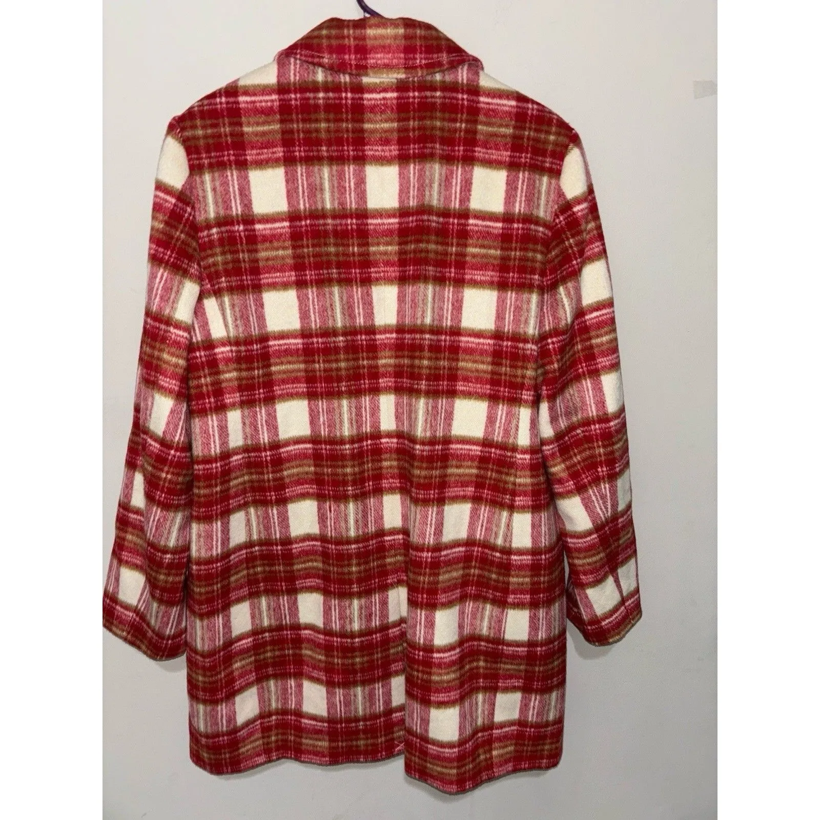 LOFT NWOTS Plaid Double Breasted Red Cream Coat Sz L Wool Blend Fully Lined Size L - Image 7